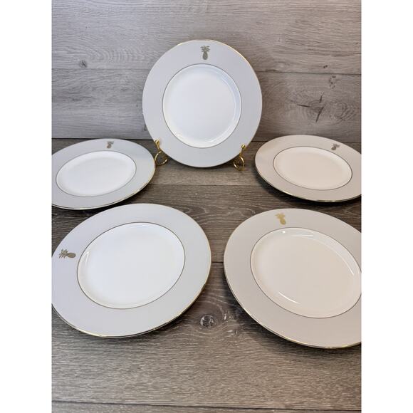 Wedgwood Vera Wang 9” Pineapple Gray Gold Trim Accent Salad Plate-Set Of 5 - Picture 2 of 6